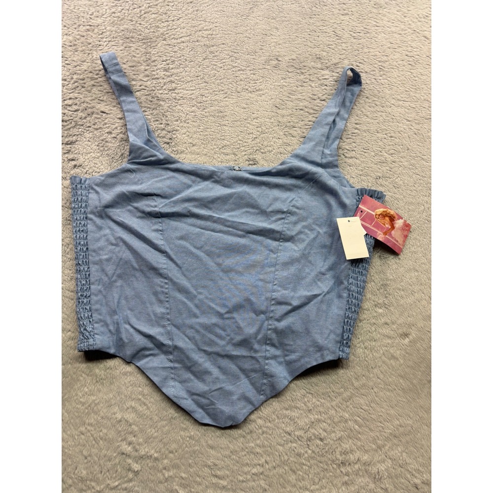 Megan Moroney Light Blue Cotton Corset Tank Top XL NWT Smocked Back Zip